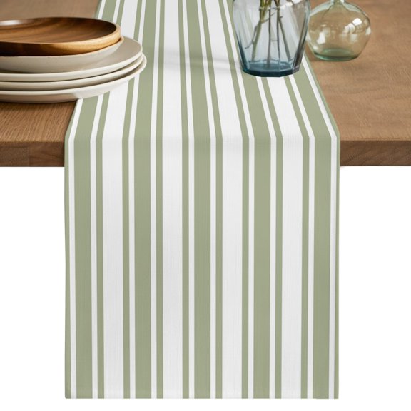Table Runner 70 Inch Long - Sage Green Stripe on White Decorative Table Scarf, Modern Minimalist Lines Dining Table Runners for Wedding Party Kitchen Dining Tables