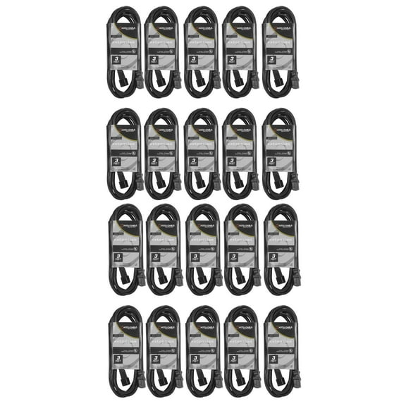 (20) ADJ ECCOM-3 Black 3FT 16 Gauge IEC-Male-to-IEC-Female Power Link Cables