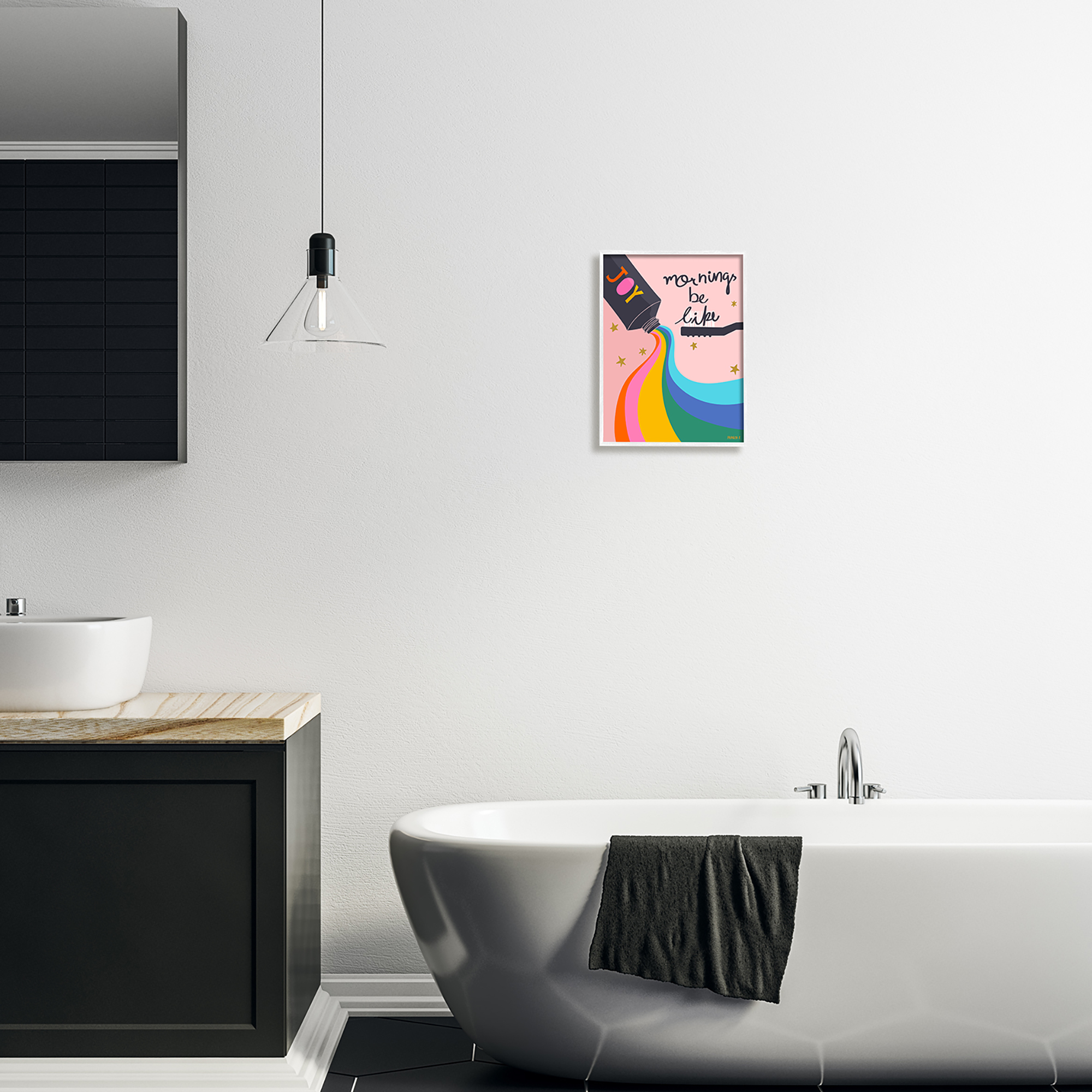 Stupell Industries Mornings Be Like Bathroom Inspirational Painting White Framed Art Print Wall Art, 11 x 14