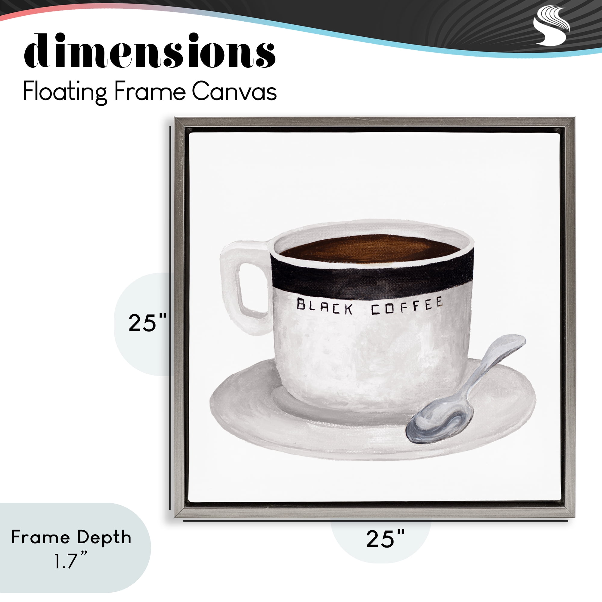 Stupell Industries Black Coffee Mug Gray Framed Floater Canvas Wall Art, design by Elizabeth Medley
