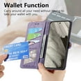 thumbnail image 4 of SaniMore for Google Pixel 7 Pro (6.7") Case, PU Leather Embossed Lines Wristlet Zipper Cash Pocket Card Slots Magnetic Flip Stand Full Protective TPU Shell Anti-drop Business Design, Purple, 4 of 10