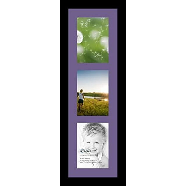 collage photo frame single mat with 35x7 openings and black frame.