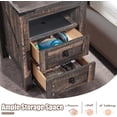 thumbnail image 5 of OKD Farmhouse Nightstand Set of 2 with Charging Station, 2-Drawer End Table, Dark Rustic Oak, 5 of 7