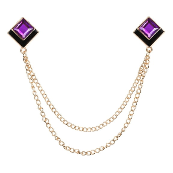 Uxcell Gem Chain Brooch Pins, Hanging Chain Brooch Suit Pin Tassel Square Crystal Badge Lapel Collar Pins for Women Men Shirts Tuxedo Scarf, Gold Tone(Purple)