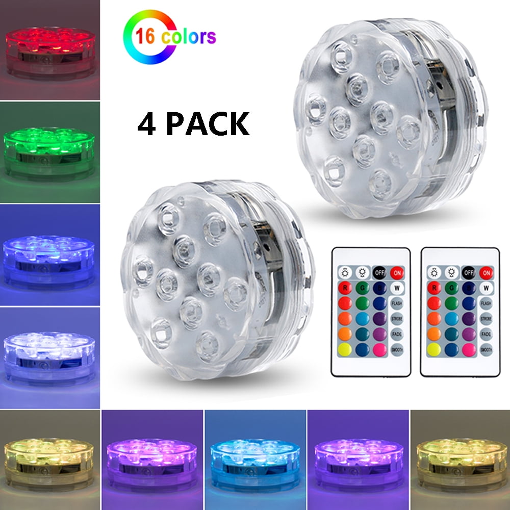 4 PACK Submersible LED Lights with Suction Cups, Waterproof Bathtub