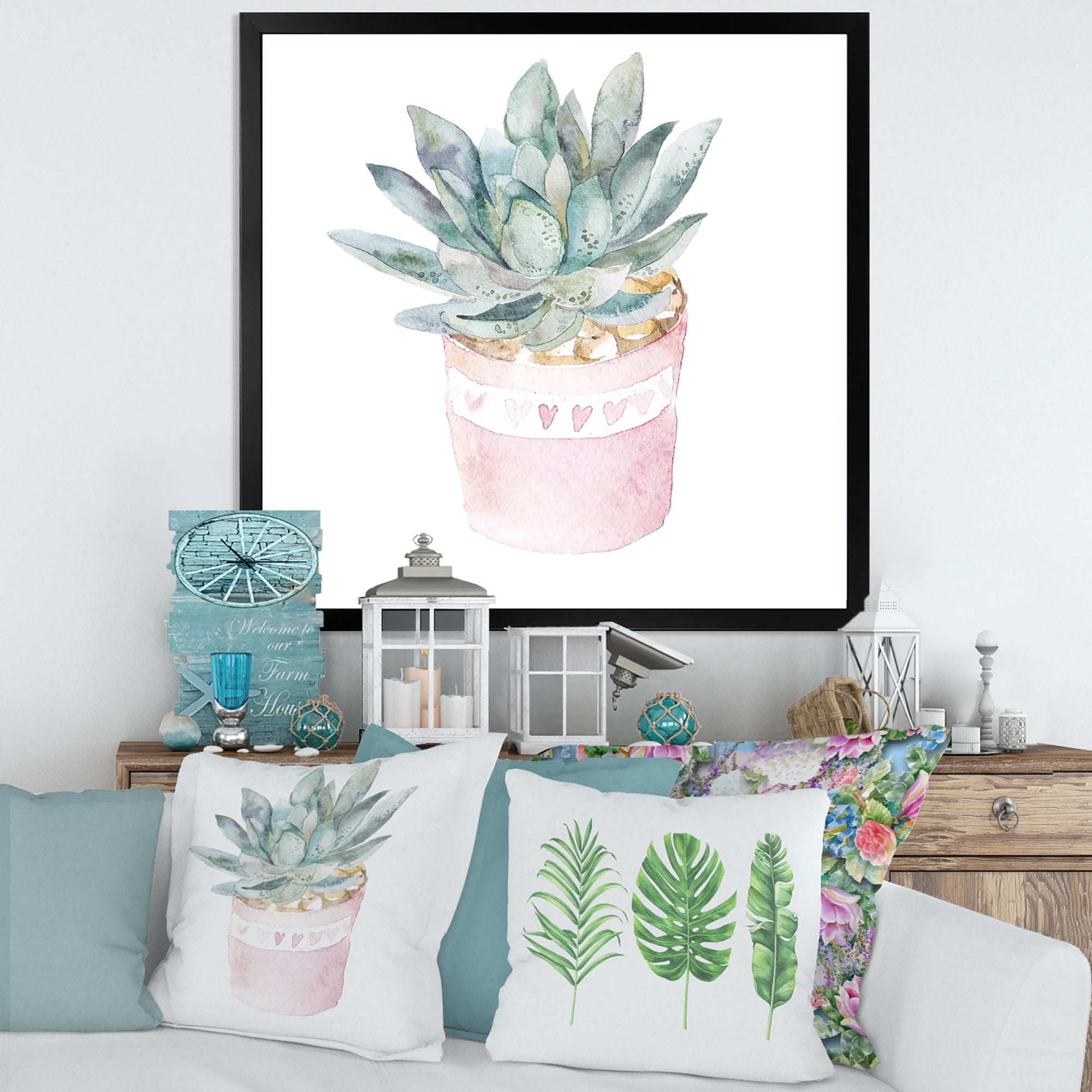 Designart 'Succulent and Cactus House Plants II' Farmhouse Framed Art Print