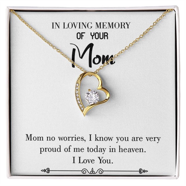 To Mom Remembrance Message Mom no Worries White Forever Necklace w Message Card