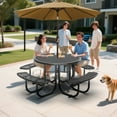thumbnail image 3 of Chery Industrial 46" Expanded Metal Round Picnic Table with 4 Benches & Umbrella Hole, Outside Table and Bench Set for Park, Garden, Backyard, Patio, Black, 3 of 7