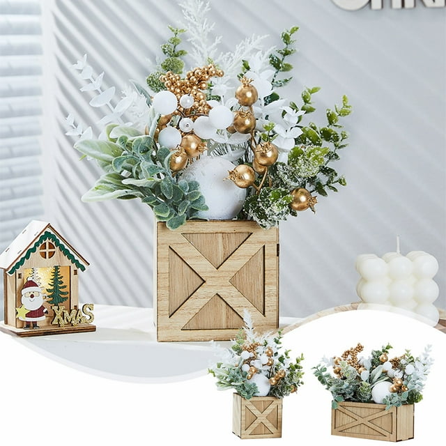 Sentmoon Christmas Decorations for Tree Simulated Bonsai Potted Plant Golden Decoration Christmas Small Box Desktop Decoration Small Ornament for Home, Office, and Store Christmas Displays