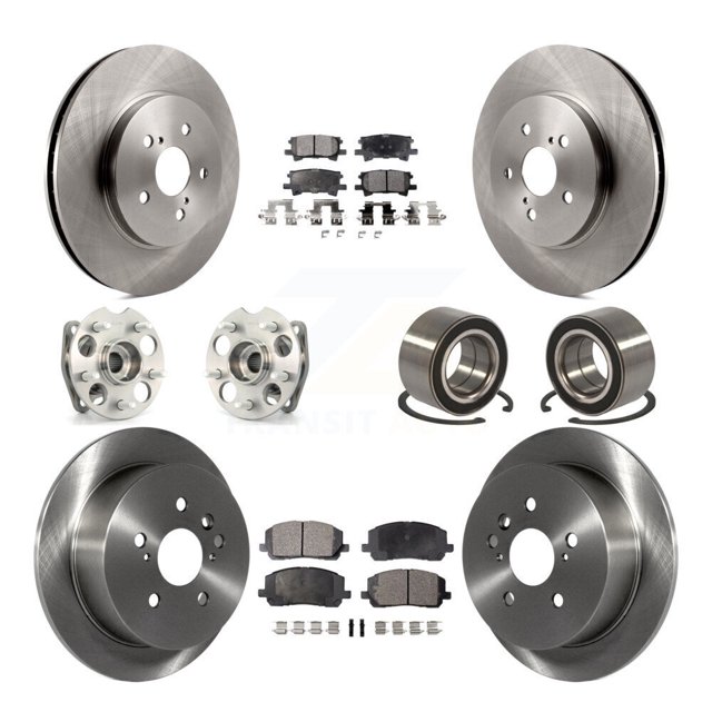 Transit Auto Front Rear Wheel Hub Bearing Assembly Disc Brake Rotor and Ceramic Pad Kit (10Pc) for Car 2006-2007 Toyota Highlander Hybrid Limited with AWD Left Right Side (Driver Passenger) KBB-124242