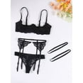thumbnail image 3 of 4 PCS Womens Bra and Panty Garter Straps and Leg Loops Set Lace Thong Bralette Unlined Busiter Balconette Bra Half Cup Lace Bra Elegance Lace Thong, 3 of 7