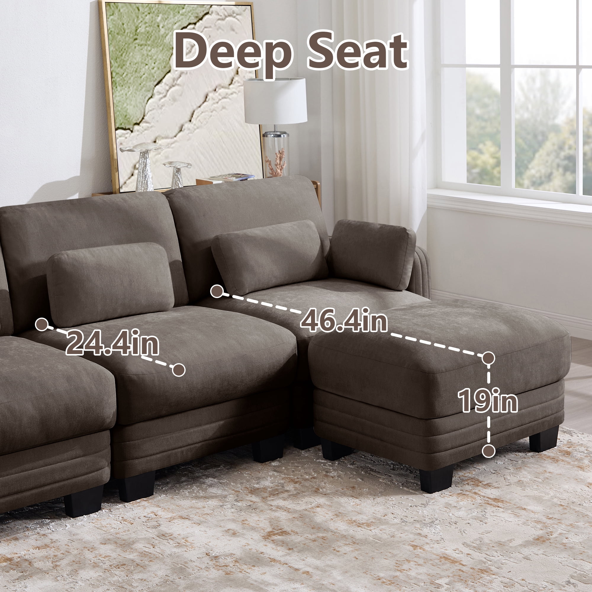 100" Modern Modular 3 Seater Sofa Couch with 5 Pillows