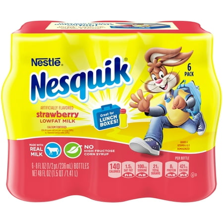 NESQUIK Low Fat Strawberry Milk, fl oz, 6 Count (The Best Chocolate Milk)