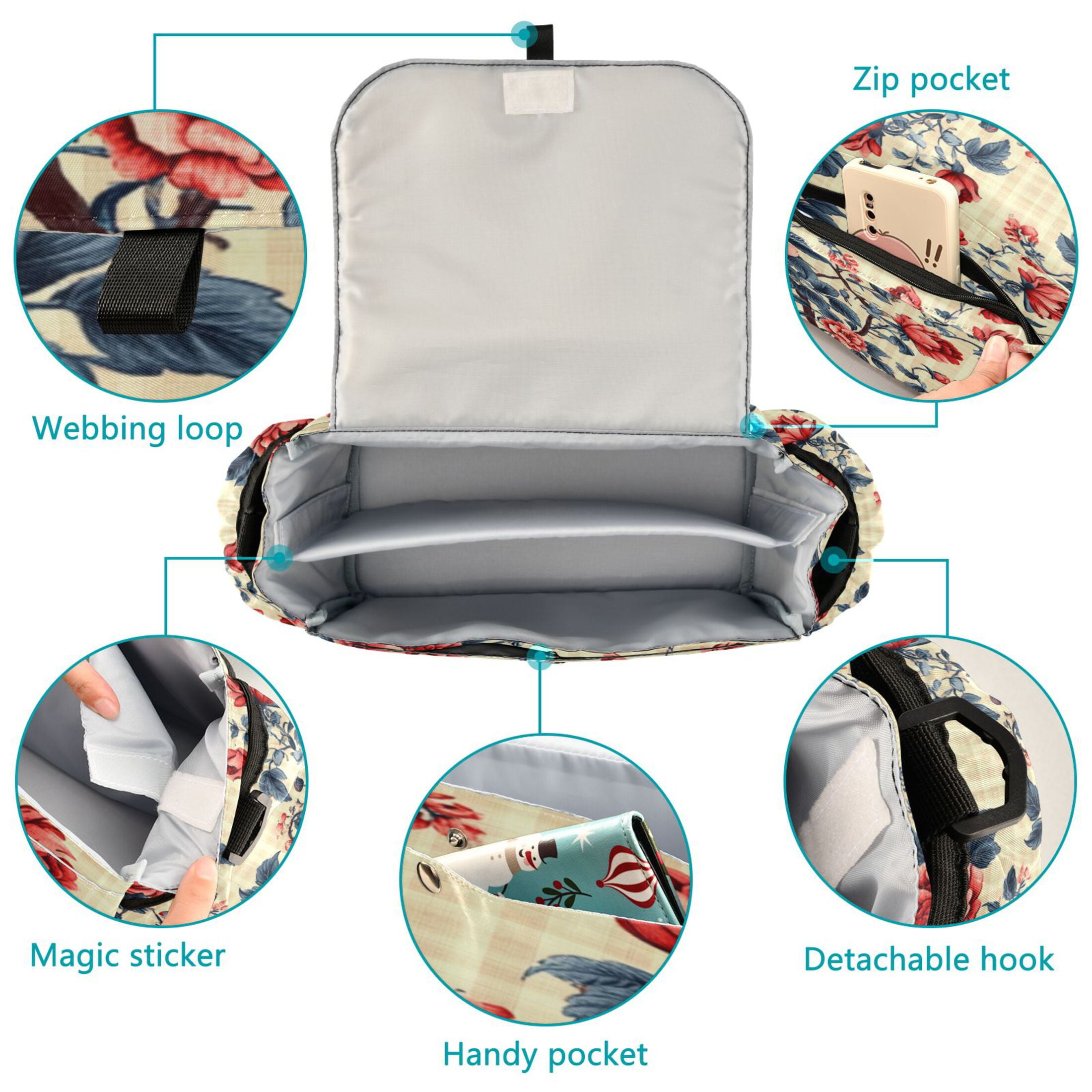 DIXRUYEE Stroller Organizer Roses in Bloom Printed