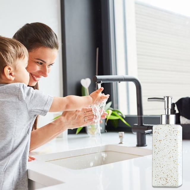 Fiudx Dispensador de Jabón de Vidrio, Elegante Recarga de Loción para Baño, Diseño a Prueba de Fugas, Ahorra Espacio, Elegantes Botellas Doradas y Plateadas, Multiusos para Guardar Artículos de Tocad
