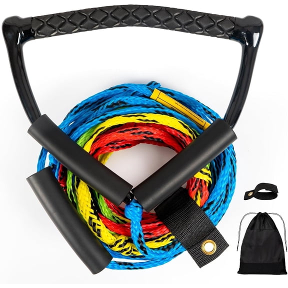 75FT Radius Handle Ski Ropes for Water Skiing, Floating Wakeboard Rope and Handle, 4-Section Water Ski Rope, Wakeboard Tow Ropes for Waterskiing, Wakeboarding, Kneeboarding, Watersports