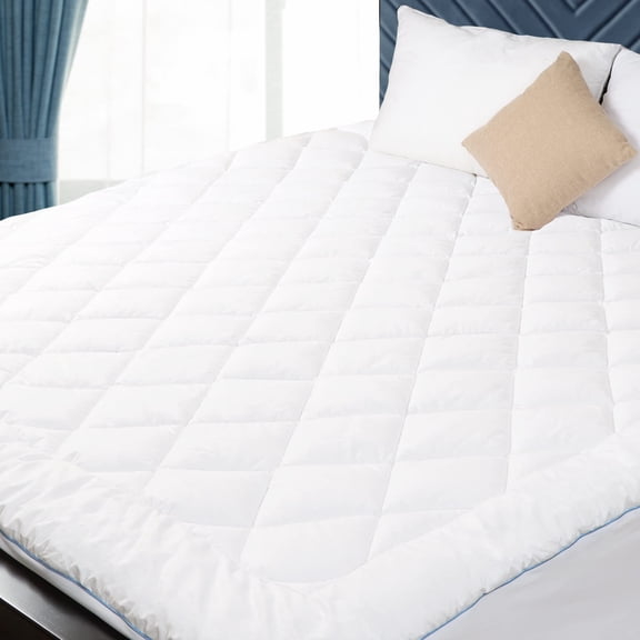 Deep Pocket Mattress Pad Queen Size, 100% Cotton Quilted Cover with 7D Hollow Fiber Filling, Noiseless Breathable Protector for 18-22" Mattresses, White