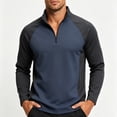thumbnail image 4 of hoksml Men's Cotton Spandex Blend Color Block Raglan Long Sleeve Zip Neck Top, Half Zip Stand Collar Casual Athletic Daily Shirt, 4 of 5