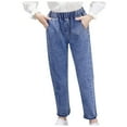 thumbnail image 1 of Odeerbi 3-14 Años Niñas Vaqueros Delgados Pantalones de Vaquero Lindos Primavera Verano Cintura Elástica Pantalones de Longitud Completa Con Bolsillo, 1 of 4