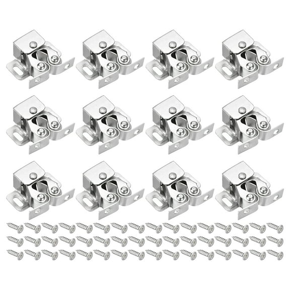 Uxcell 12 Set Double Roller Catch Cabinet Latch for Cupboard Closet Door, Silver