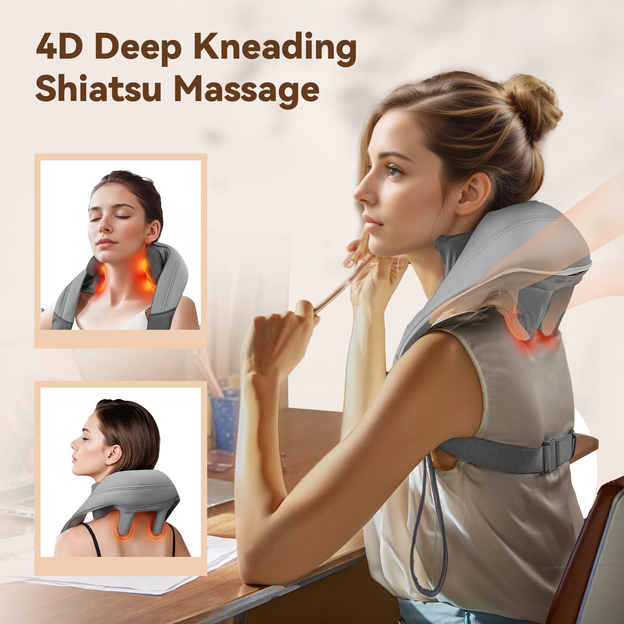 Comfier Cordless Neck Massager with Heat, Deep Kneading Heated Back Shoulder Massager, Mother's Day Gifts
