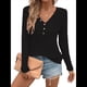 thumbnail image 1 of Blusa de Otoño con Cuello en V, Larga, Cuello Halter y Botones, Informal, Elegante, de Punto Gofre para Mujer. Negro L, 1 of 7