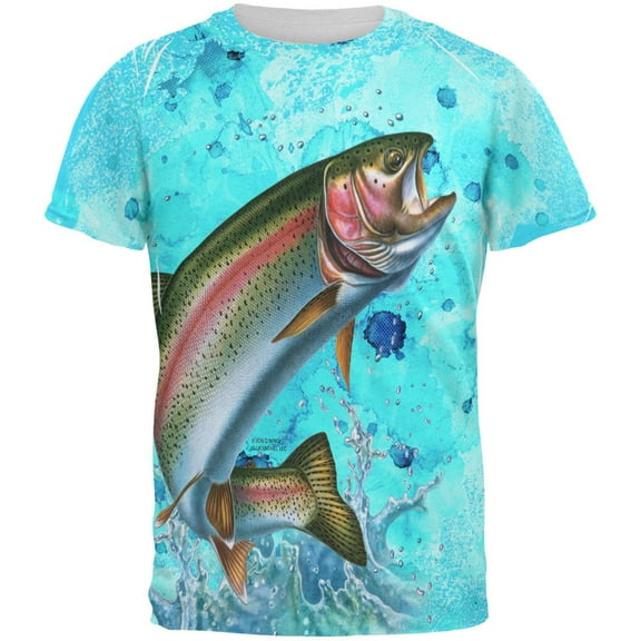 Rainbow Trout Jumping Splash All Over Mens T Shirt Multi LG