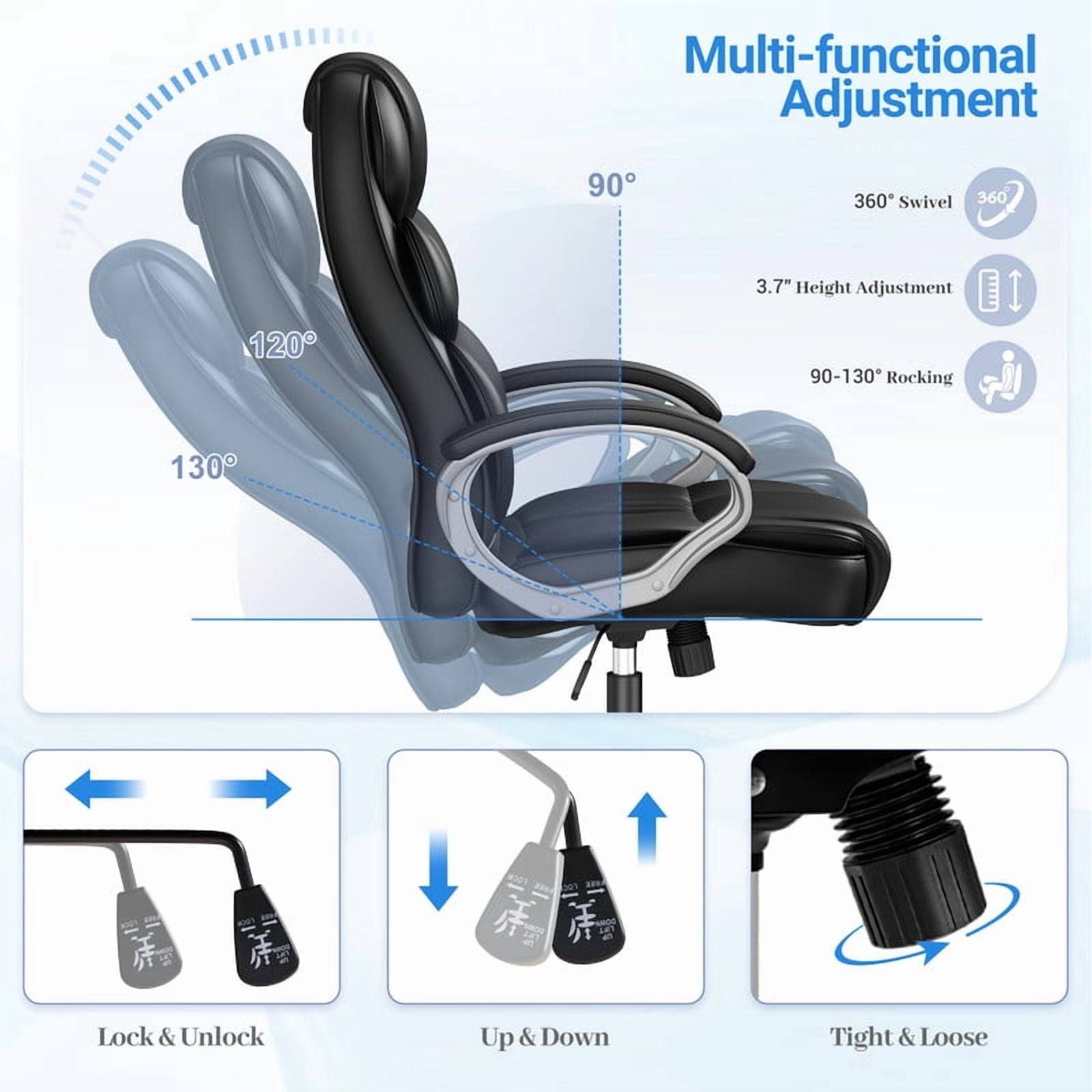Homall High Back Office Chair, Executive Leather Desk Chair with Padded Armrests Swivel Task Chair with Lumbar Support, Black