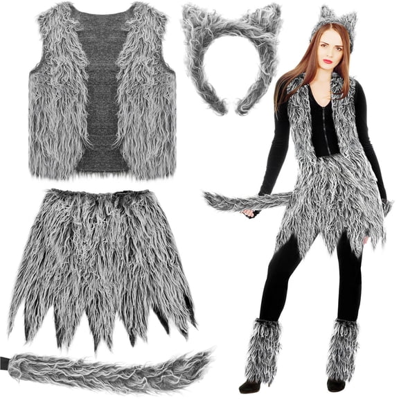 CONZONE Carnival Womens Bad Wolf Dress Up Solid Color Vest Skirt Outfit Funny Party Stage Performance Clothes Set