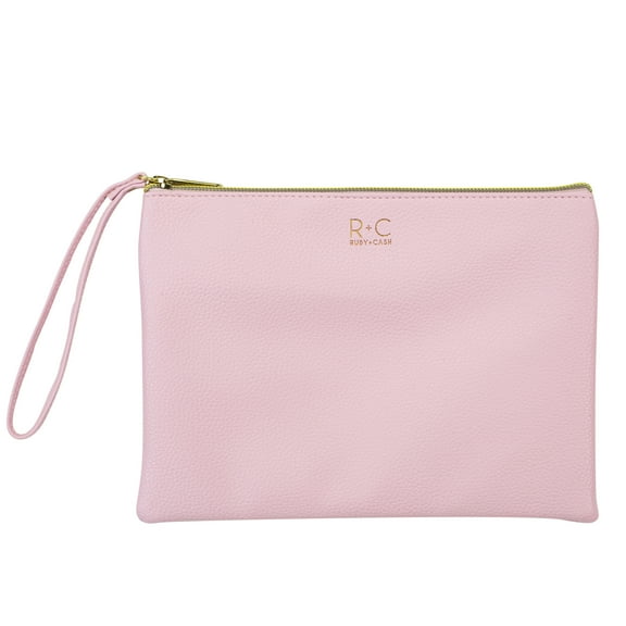 Ruby Cash Pebbled Makeup Bag Flat Cosmetic Pouch with Wristlet, Pink