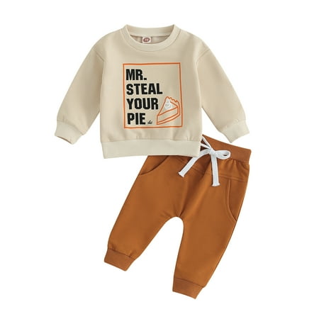 

Toddler Baby Boys 2PCS Halloween Clothes 6M 12M 18M 24M 3Y MR Steal Your Pie Long Sleeve Letter Print Sweatshirt Tops Pants Sets