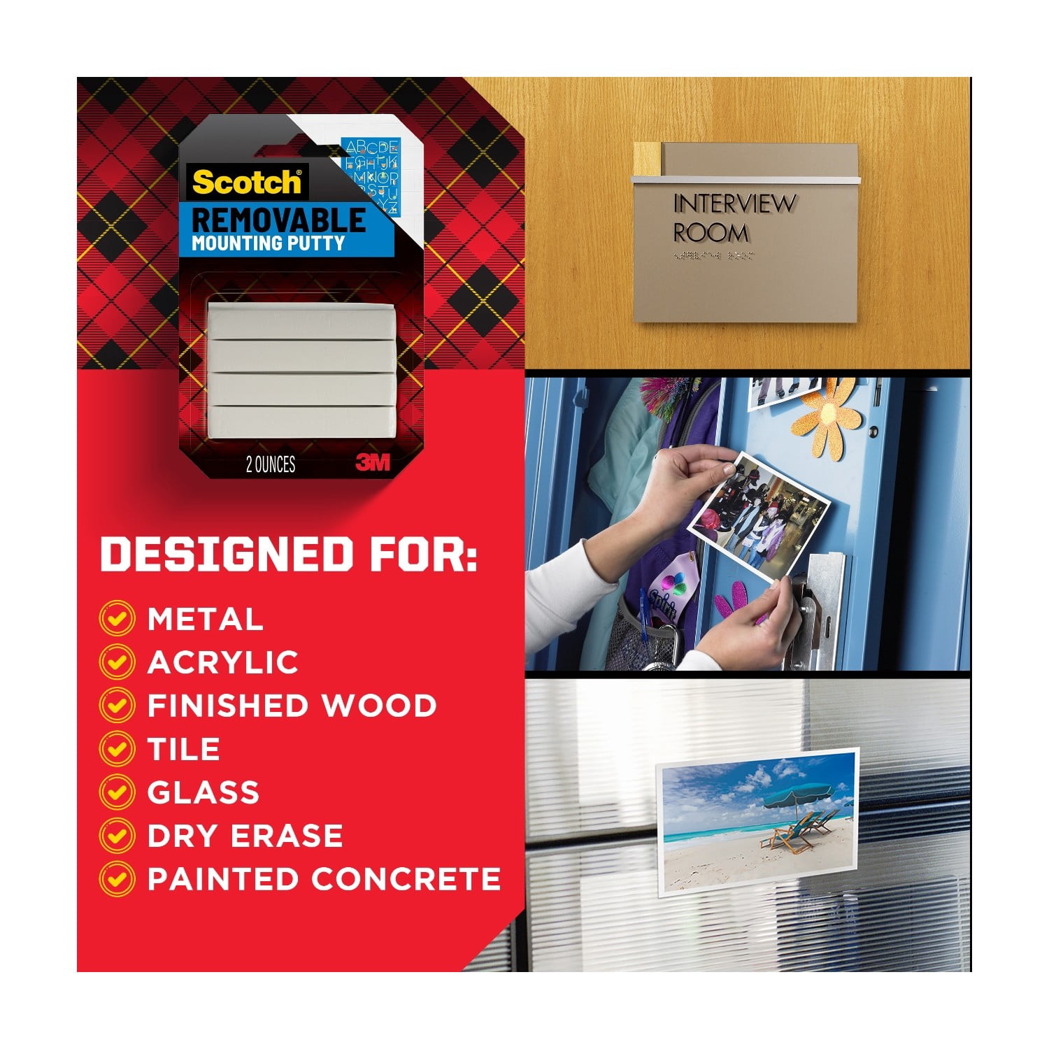 (4 pack) Scotch Mounting Putty, Removable, Holds 1 lb, Poster, Photo, Artwork 2 oz