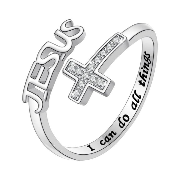 Avaner Cross Ring Copper Engraved I Can Do All Things Love Of Jesus Cross Ring Religious Jewelry for Women