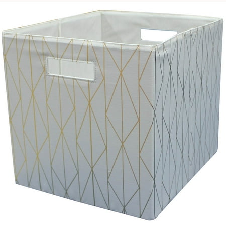 Better Homes & Gardens 12.75" Fabric Cube Storage Bin, Gold and Ivory