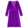 thumbnail image 3 of TiaoBug Womens Velvet Midi Dress V Neck Long Sleeve Flowy Evening Party A-Line Dresses Purple S, 3 of 5