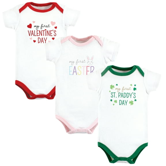 Luvable Friends Hudson Baby Bodysuits 3pk, Girl Valentine Easter, 0-3M