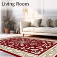 thumbnail image 2 of ODIKA 5'x7' Machine Washable Non-Slip Area Rug, Noble Estate Garden Labyrinth Scroll Treasure Grandeur High Traffic Rug with Pad, Red, 665712, 2 of 8