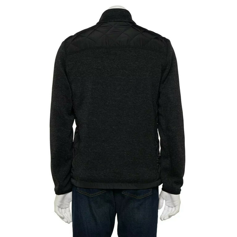 Men s Apt. 9 Sherpa Lined Mock Neck Marled Sweater Fleece Jacket B4HP Regular S Mineral Black Walmart