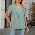 thumbnail image 5 of Stichou Womens Blouses Dressy Casual Crew Neck Chiffon Ruffle Short Sleeve Shirts Cute Spring Summer Tops Green S, 5 of 7