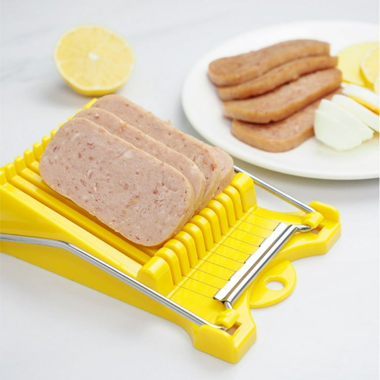 Spam Slicer,Multipurpose Luncheon Meat Slicer,Stainless Steel Wire Egg Slicer,Cuts 10 Slices for Fruit ,Onions,Soft Food and Ham, Size: 22, White