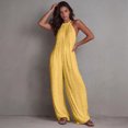 thumbnail image 4 of JULMCOMO Jumpsuits for Women Halter Sleeveless Comfy Baggy Overalls Wide Leg Pleated Casual Vacation Summer Jumpsuits Yellow M, 4 of 5