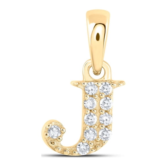 10kt Yellow Gold Womens Round Diamond J Initial Letter Pendant 1/20 Cttw