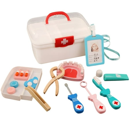 CreativeArrowy 13Pcs Children Pretend Play Doctor Toys Kids Wooden Medical Kit Simulation Medicine Chest Set for Kids Interest Kits