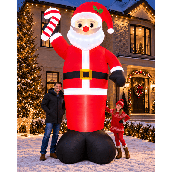 Qunler 12ft Christmas Inflatable, Santa Christmas Inflatable Decoration with Build-in LEDs for Xmas Party Outdoor Yard Garden Lawn Winter Decor