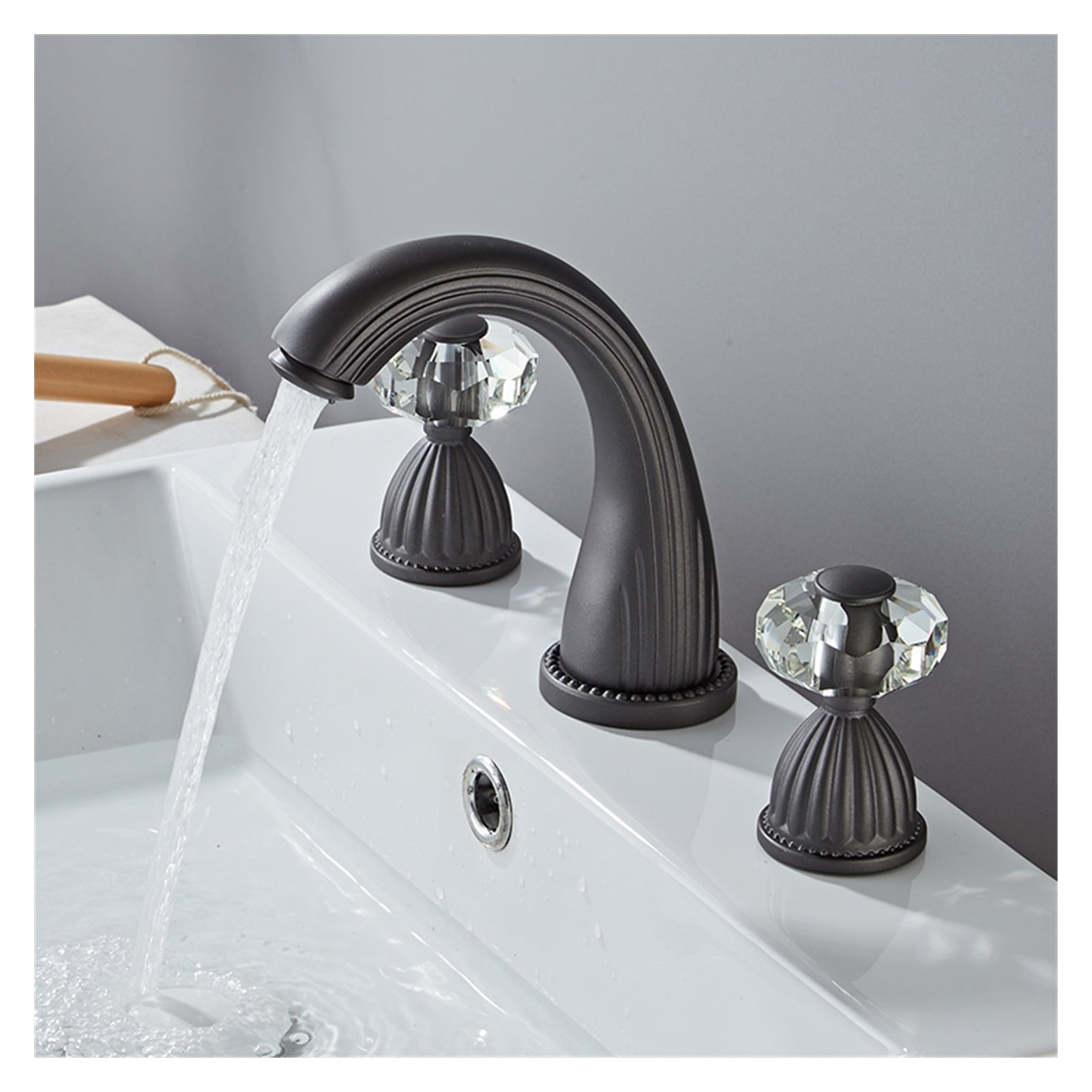 Faucet Gun Grey Bathroom Sink Faucet 3 Hole Widespread Gold/Black/Chrome Basin Mixer Hot And Cold Water Tap New ,360° Swivel Spout