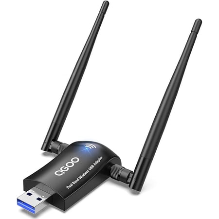 Wireless WiFi Adapter for Desktop PC - QGOO AC1300Mbps USB 3.0 Network Dongle with 5dBi High Gain Dual Antennas, Dual Band 2.4G/400Mbps 5G/867Mbps for Laptop Computer Compatible Windows11/10/8/7