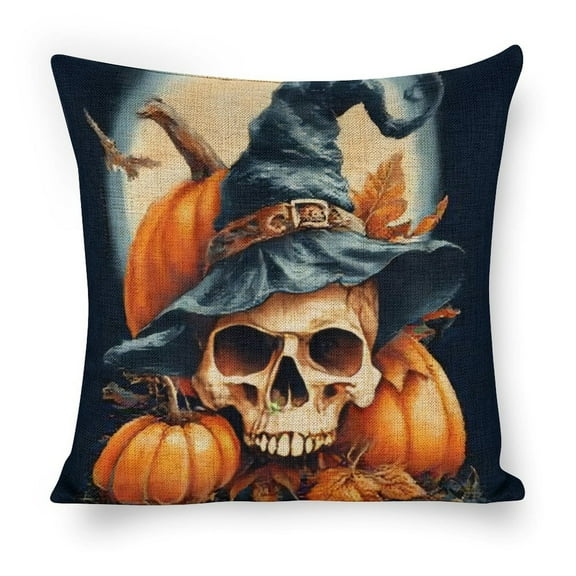 skull witch hat pumpkin linen toss pillowcase decoration pillowcase gifting preferred 18x18 inch cushion cover sofa pillowcase sofa bedroom living room car