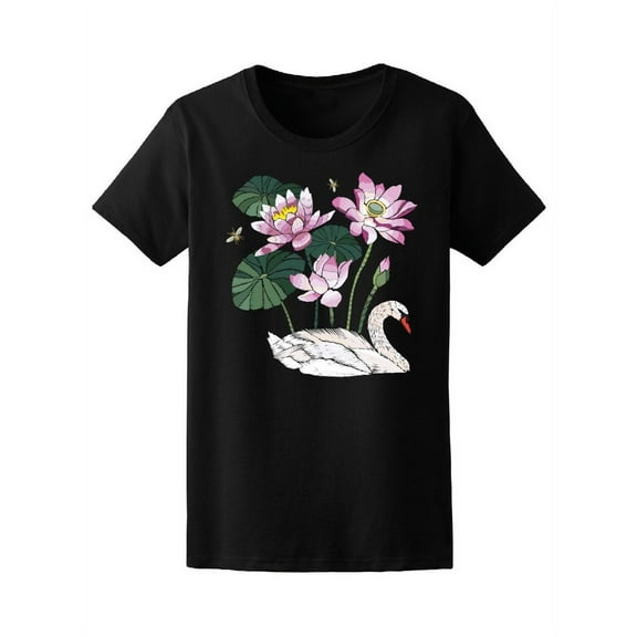 Beautiful Swan And Flowers T-Shirt Women -Image by Shutterstock, Female Medium