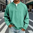thumbnail image 3 of Men's Vintage Shirts Casual Solid Distressed Washed Long Sleeve Tops Spring Fall Wear Stand Collar Button Henley Shirts Daily Outfit, 3 of 7
