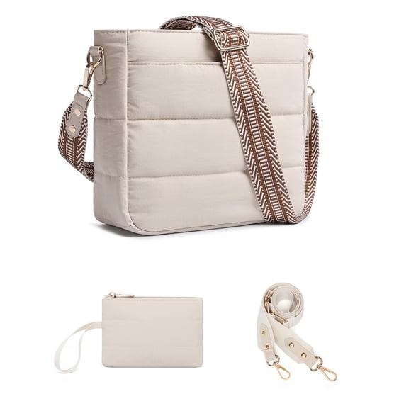 Monedero BAVERGE, acolchado, bandolera con hombros holgados, color beige